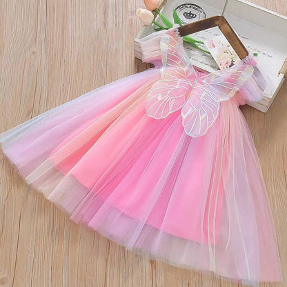 Rainbow Whimsy: 2024 Princess Butterfly Mesh Dress for Baby Girls Aged 1–5